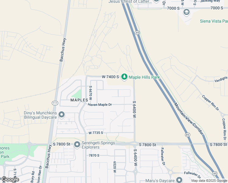 map of restaurants, bars, coffee shops, grocery stores, and more near 6523 Bridge Maple Lane in West Jordan