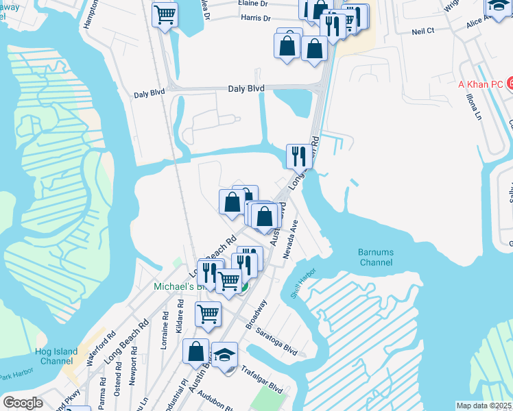 map of restaurants, bars, coffee shops, grocery stores, and more near 13 MacDonald Road in Island Park