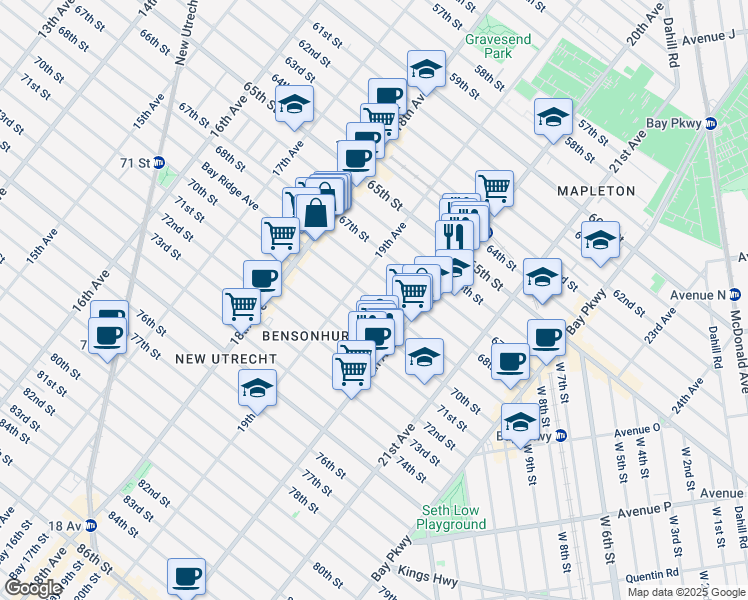 map of restaurants, bars, coffee shops, grocery stores, and more near 1934 68th Street in Brooklyn