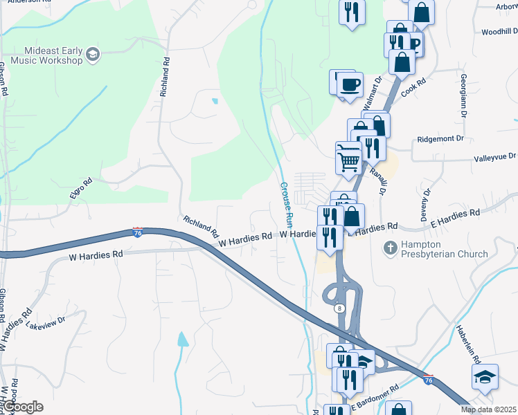 map of restaurants, bars, coffee shops, grocery stores, and more near 2799 Drake Court in Gibsonia