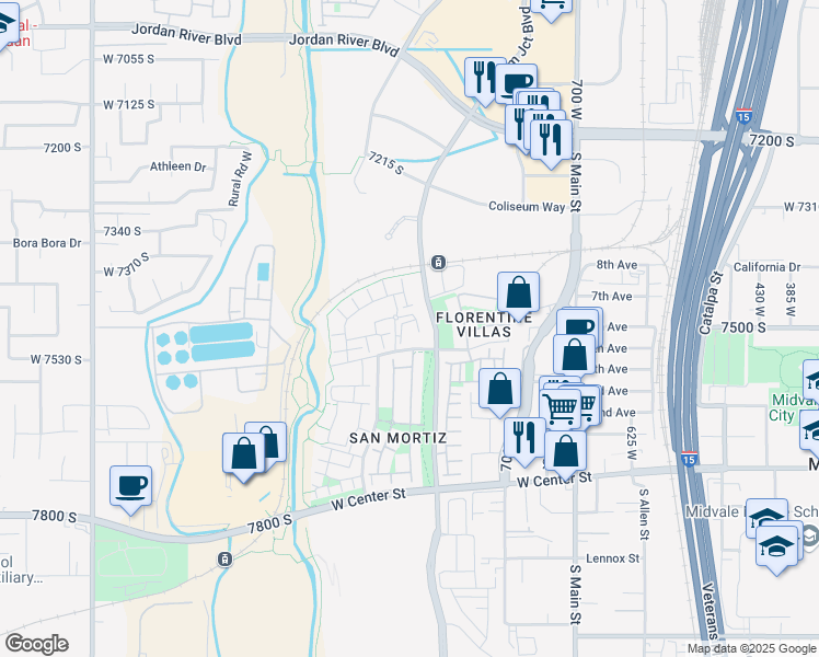 map of restaurants, bars, coffee shops, grocery stores, and more near 948 Tuscany View Road in Midvale
