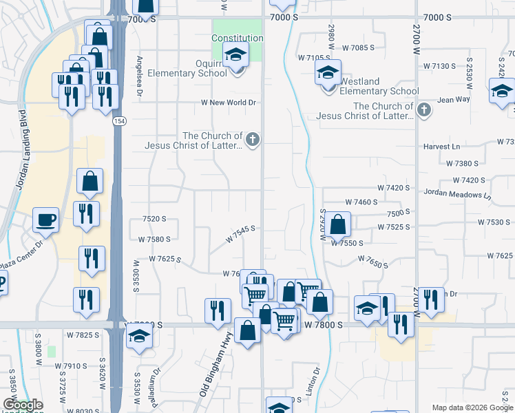 map of restaurants, bars, coffee shops, grocery stores, and more near in West Jordan
