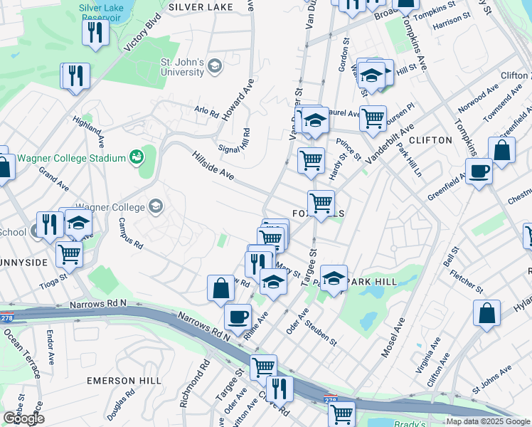 map of restaurants, bars, coffee shops, grocery stores, and more near in Staten Island