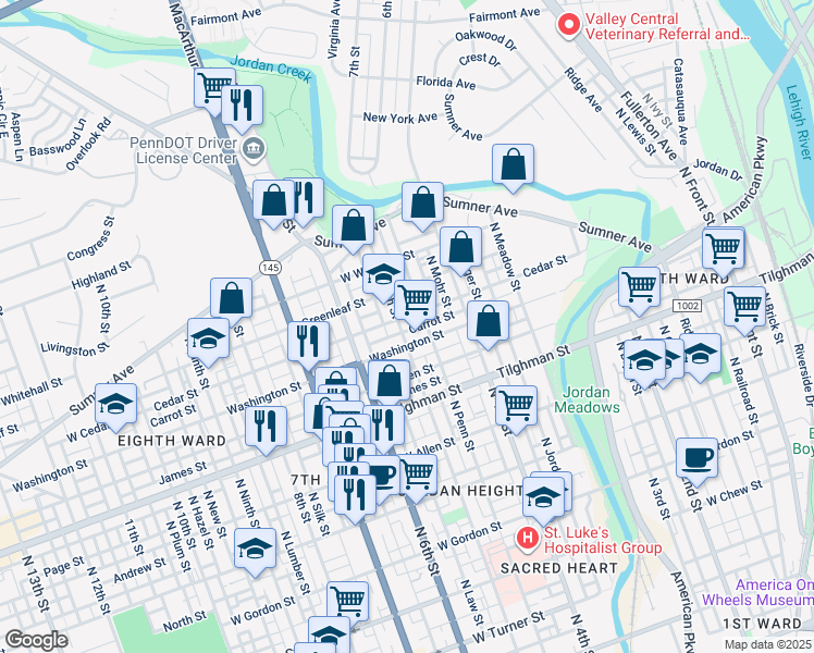 map of restaurants, bars, coffee shops, grocery stores, and more near 819 North 5th Street in Allentown