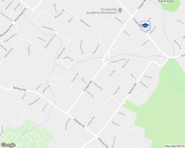 map of restaurants, bars, coffee shops, grocery stores, and more near 1211 Cooper Road in Scotch Plains