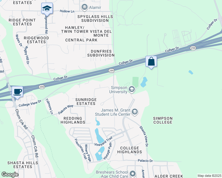 map of restaurants, bars, coffee shops, grocery stores, and more near 2010 Juarez Lane in Redding