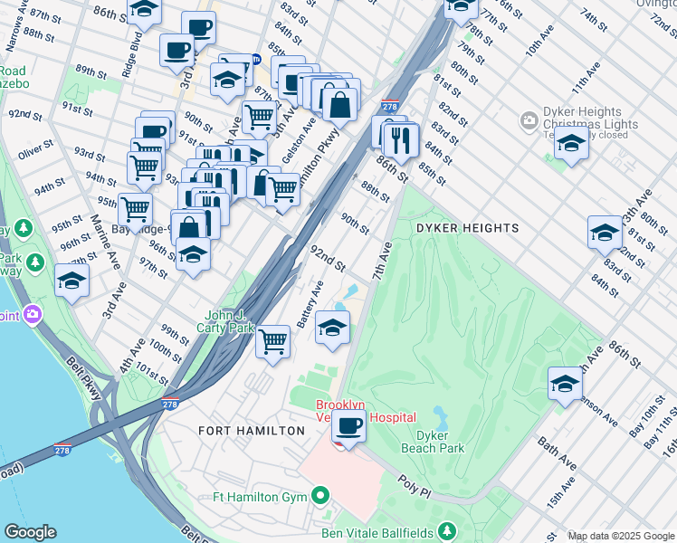 map of restaurants, bars, coffee shops, grocery stores, and more near 670 92nd Street in Brooklyn