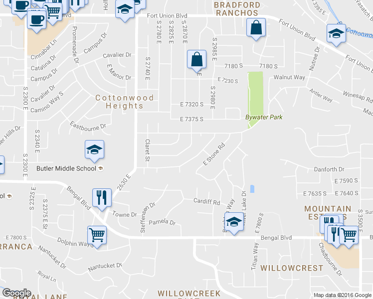 map of restaurants, bars, coffee shops, grocery stores, and more near 2888 East Westerling Way in Salt Lake City