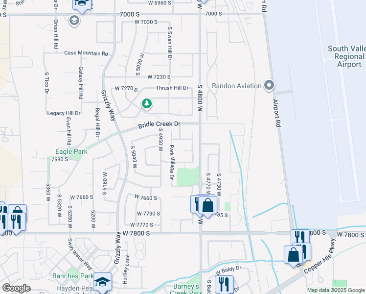 map of restaurants, bars, coffee shops, grocery stores, and more near 4847 Village Dell Drive in West Jordan