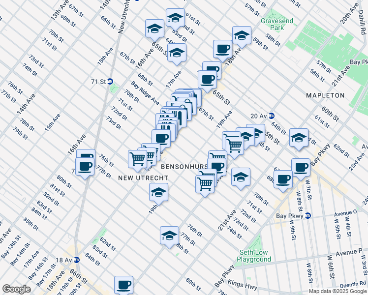 map of restaurants, bars, coffee shops, grocery stores, and more near 1848 70th Street in Brooklyn