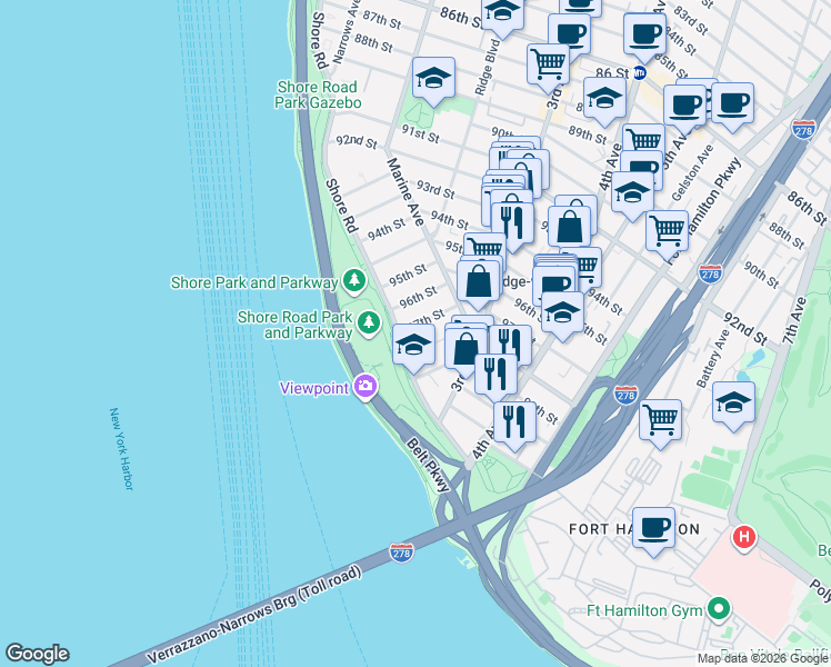 map of restaurants, bars, coffee shops, grocery stores, and more near 116 97th Street in Brooklyn