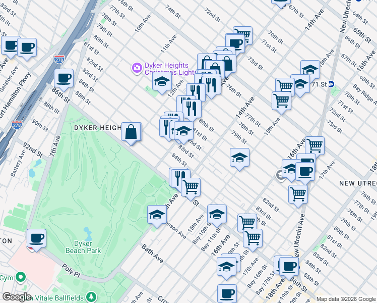 map of restaurants, bars, coffee shops, grocery stores, and more near in Brooklyn
