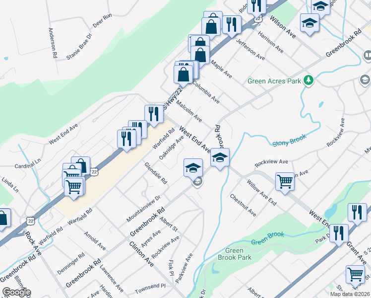 map of restaurants, bars, coffee shops, grocery stores, and more near 343 West End Avenue in North Plainfield