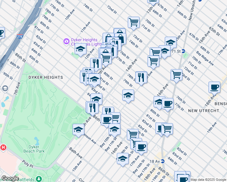 map of restaurants, bars, coffee shops, grocery stores, and more near 1401 81st Street in Brooklyn