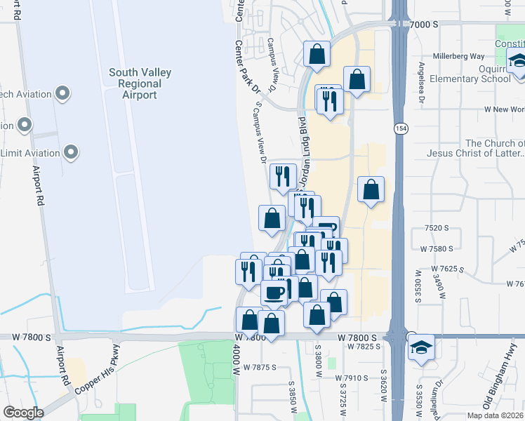 map of restaurants, bars, coffee shops, grocery stores, and more near in West Jordan