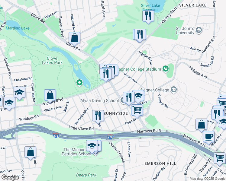 map of restaurants, bars, coffee shops, grocery stores, and more near in Staten Island