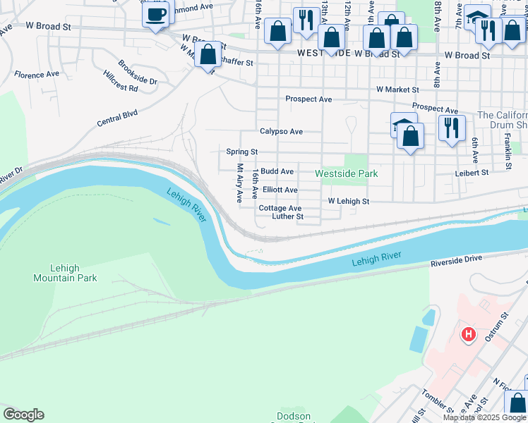 map of restaurants, bars, coffee shops, grocery stores, and more near 1617 Cottage Avenue in Bethlehem