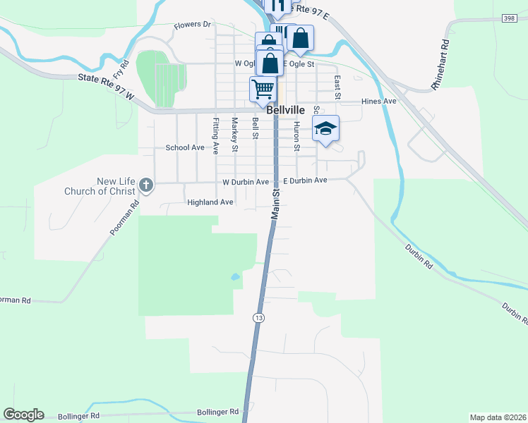 map of restaurants, bars, coffee shops, grocery stores, and more near 285R Bell Street in Bellville