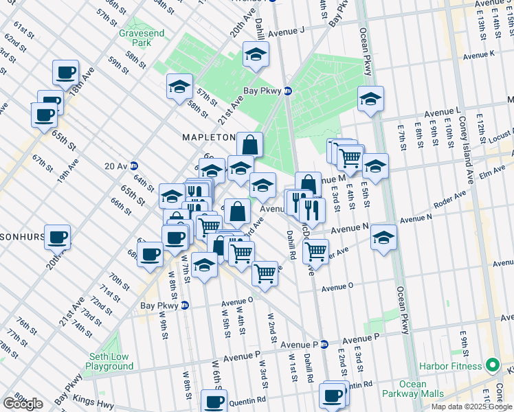 map of restaurants, bars, coffee shops, grocery stores, and more near 6024 23rd Avenue in Brooklyn