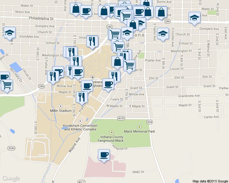 map of restaurants, bars, coffee shops, grocery stores, and more near 919 Wayne Avenue in Indiana