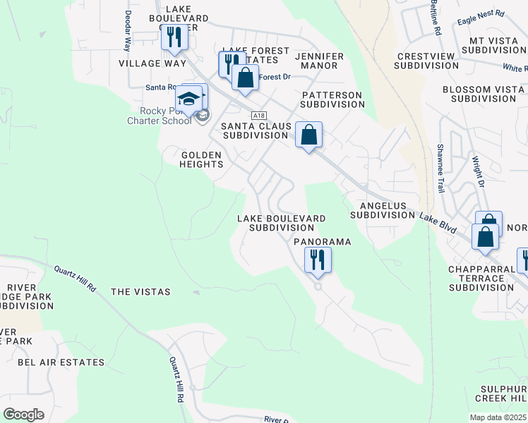 map of restaurants, bars, coffee shops, grocery stores, and more near 3300 Panorama Drive in Redding