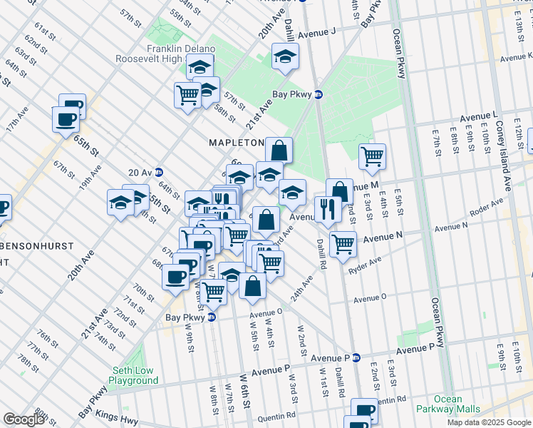 map of restaurants, bars, coffee shops, grocery stores, and more near 2226 61st Street in Brooklyn
