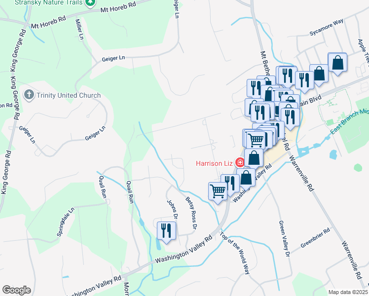 map of restaurants, bars, coffee shops, grocery stores, and more near 21 Mimi Lane in Warren
