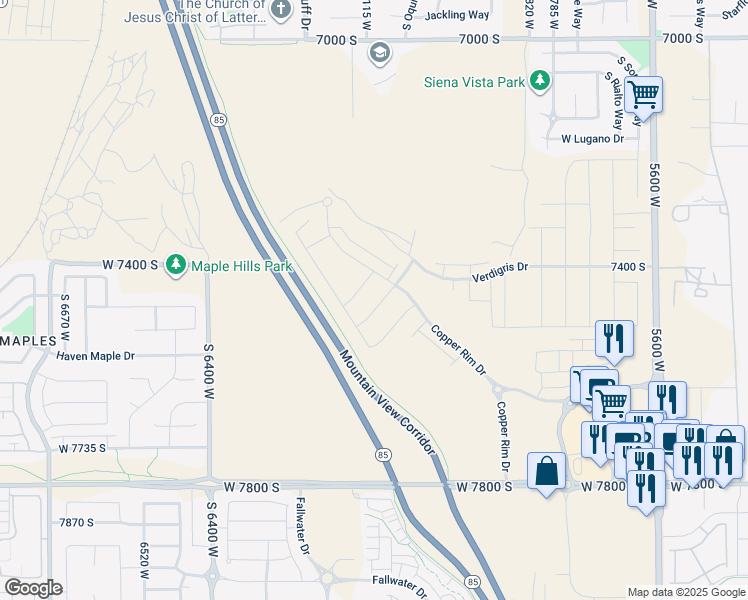 map of restaurants, bars, coffee shops, grocery stores, and more near 6098 West Oquirrh Ridge Road in West Jordan