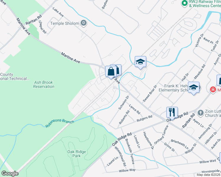 map of restaurants, bars, coffee shops, grocery stores, and more near 5 Tussel Lane in Scotch Plains