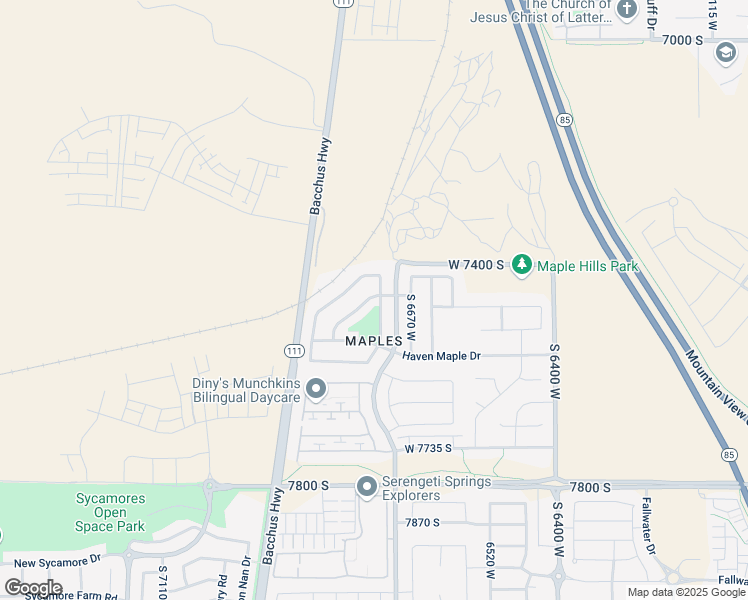 map of restaurants, bars, coffee shops, grocery stores, and more near 7461S Park Maple Drive in West Jordan