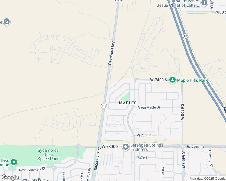 map of restaurants, bars, coffee shops, grocery stores, and more near 7474 South Sunset Maple Drive in West Jordan