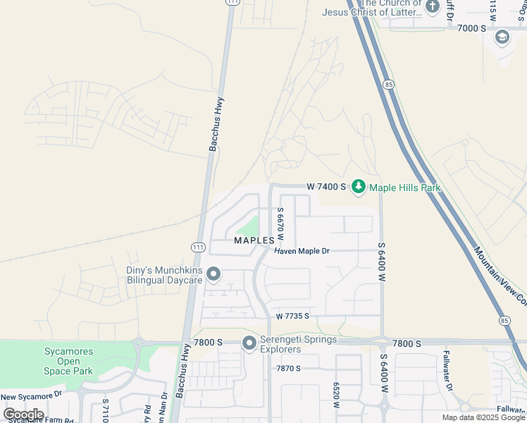 map of restaurants, bars, coffee shops, grocery stores, and more near 7461S Park Maple Drive in West Jordan