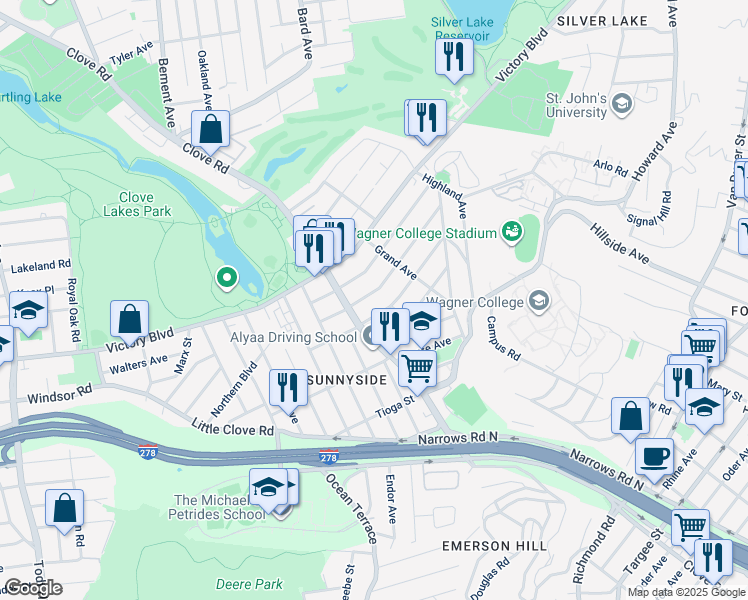map of restaurants, bars, coffee shops, grocery stores, and more near 146 Dudley Avenue in Staten Island