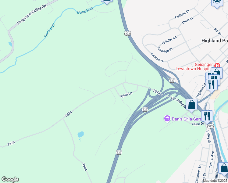 map of restaurants, bars, coffee shops, grocery stores, and more near 14 Kristi Lane in Lewistown