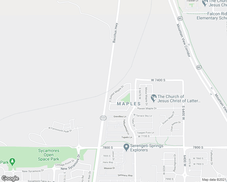 map of restaurants, bars, coffee shops, grocery stores, and more near 7474 South Sunset Maple Drive in West Jordan