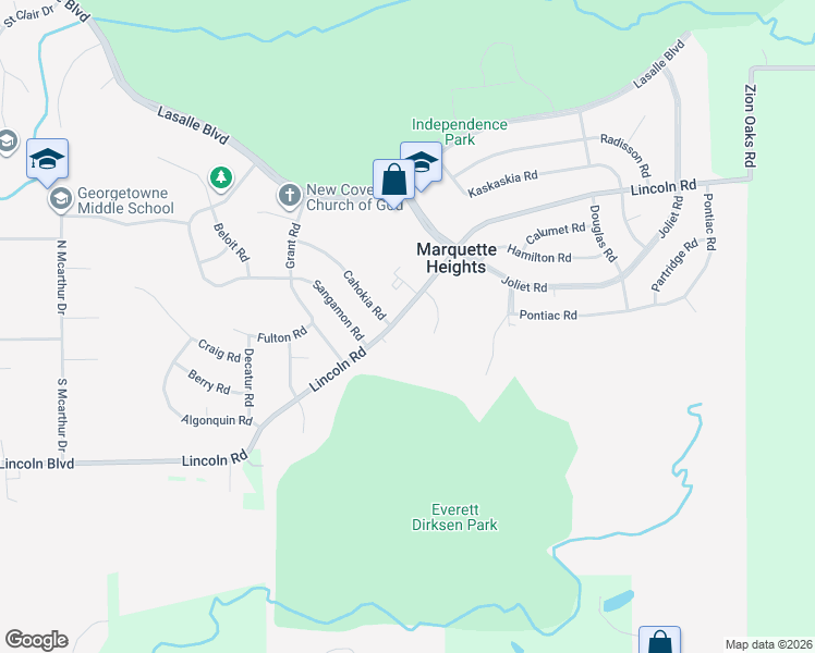 map of restaurants, bars, coffee shops, grocery stores, and more near 702 Lincoln Rd in Marquette Heights