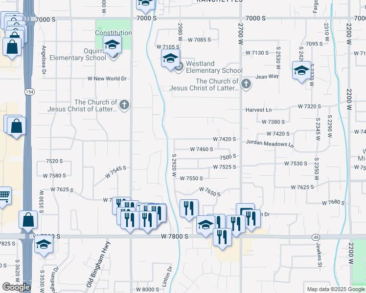 map of restaurants, bars, coffee shops, grocery stores, and more near 2894 West 7460 South in West Jordan