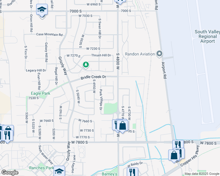 map of restaurants, bars, coffee shops, grocery stores, and more near 4847 Village Dell Dr in West Jordan