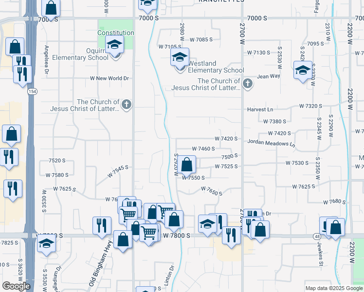 map of restaurants, bars, coffee shops, grocery stores, and more near 2894 West 7460 South in West Jordan