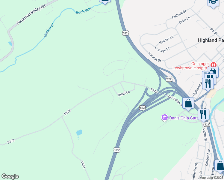 map of restaurants, bars, coffee shops, grocery stores, and more near 300 Ort Valley Road in Lewistown