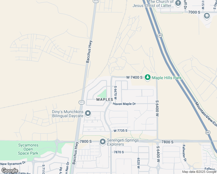 map of restaurants, bars, coffee shops, grocery stores, and more near 7461S Park Maple Drive in West Jordan