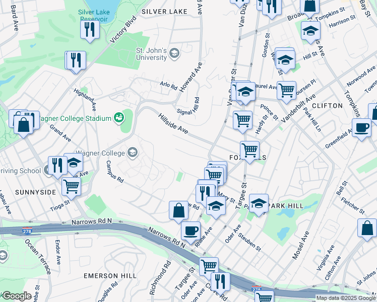 map of restaurants, bars, coffee shops, grocery stores, and more near 51 Wandel Avenue in Staten Island