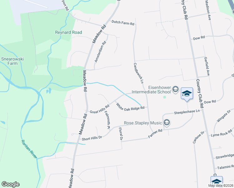 map of restaurants, bars, coffee shops, grocery stores, and more near 223 Great Hills Road in Bridgewater Township