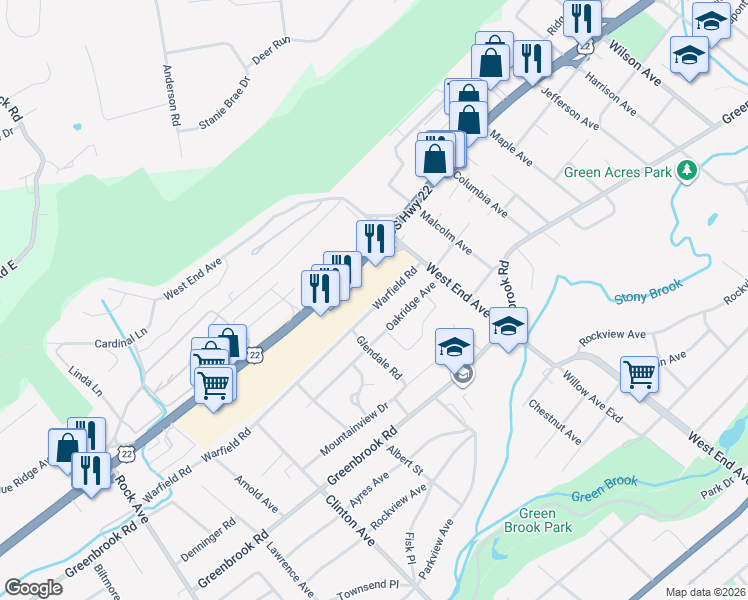 map of restaurants, bars, coffee shops, grocery stores, and more near 444 Warfield Road in North Plainfield