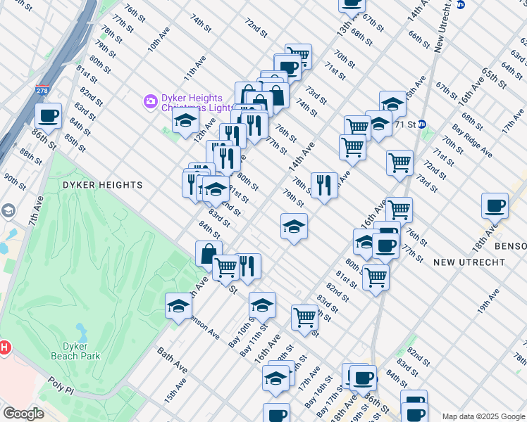 map of restaurants, bars, coffee shops, grocery stores, and more near 1401 81st Street in Brooklyn