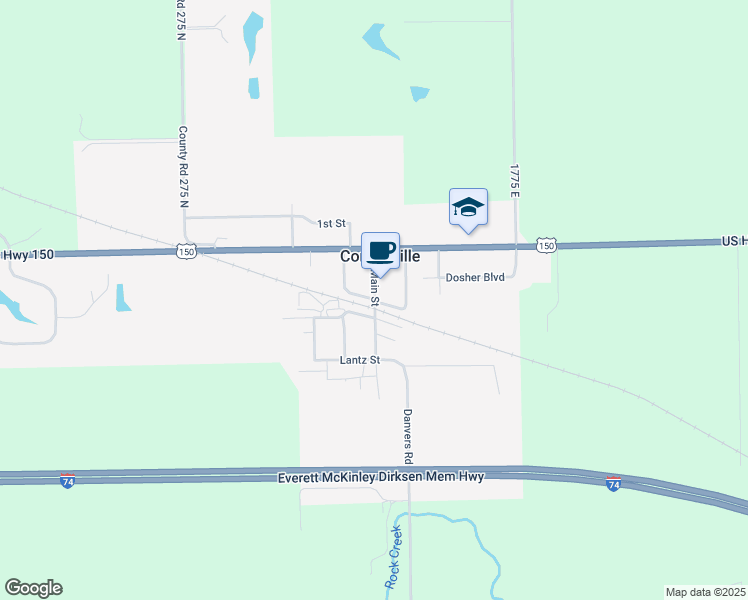 map of restaurants, bars, coffee shops, grocery stores, and more near 101 Lincoln Street in Congerville