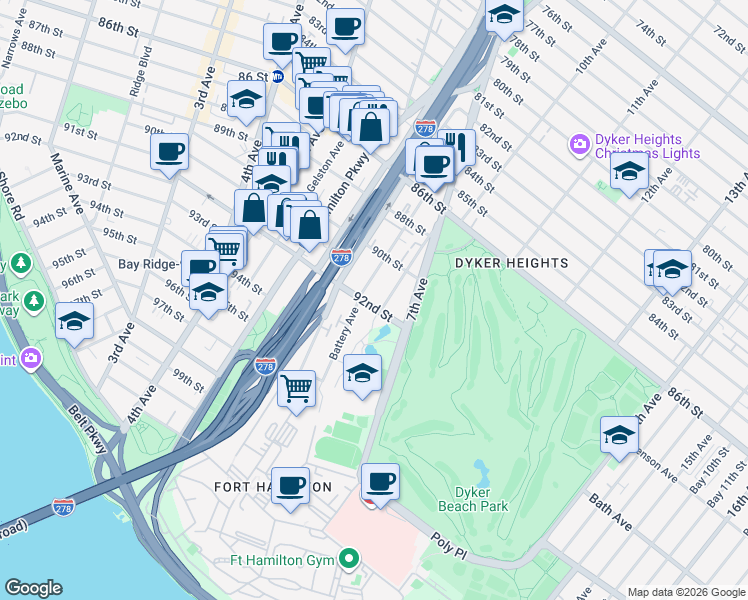 map of restaurants, bars, coffee shops, grocery stores, and more near in Brooklyn