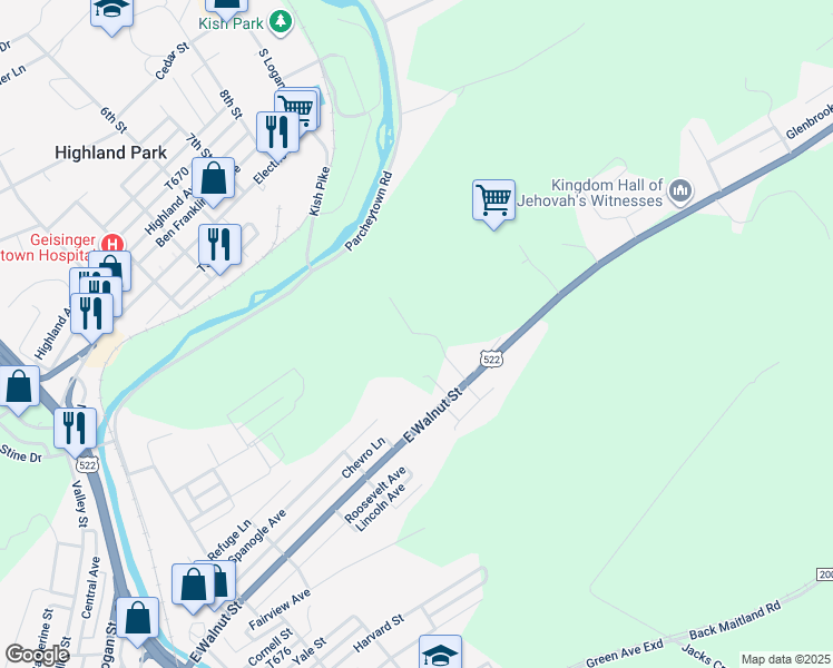map of restaurants, bars, coffee shops, grocery stores, and more near 100 Walnut Lane in Lewistown