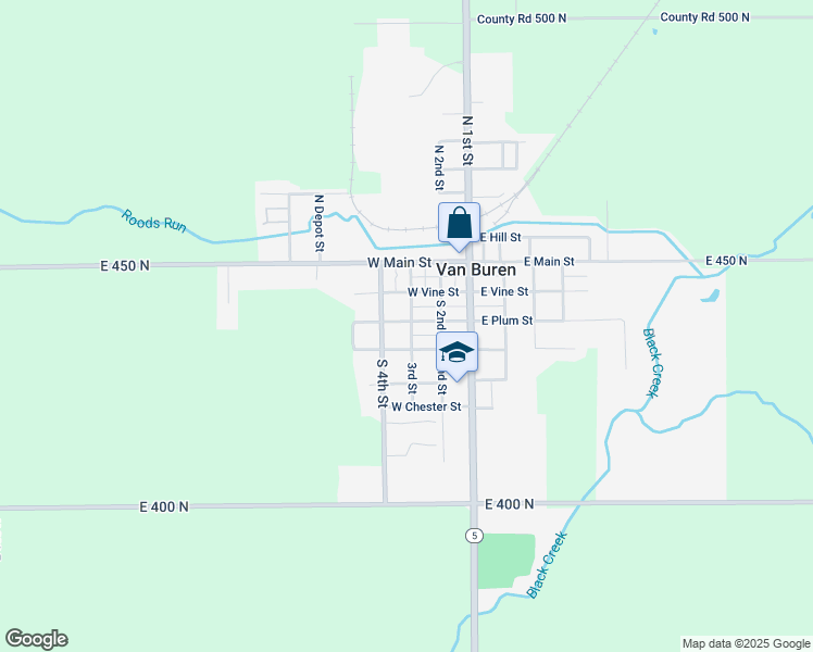 map of restaurants, bars, coffee shops, grocery stores, and more near 302 South 3rd Street in Van Buren