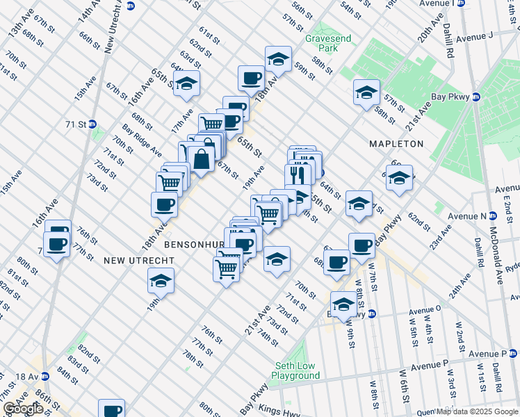 map of restaurants, bars, coffee shops, grocery stores, and more near 1934 68th Street in Brooklyn